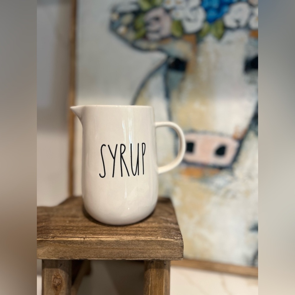 Rae Dunn Artisan Collection SYRUP Pitcher — White Ceramic with Black Lettering